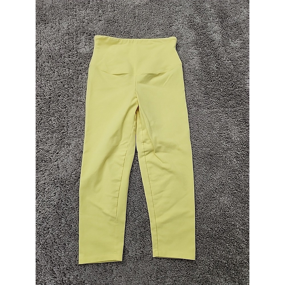 Yummie Leggings Womens M Yellow Jo Rib Skimmer High Rise Cropped Ribbed
